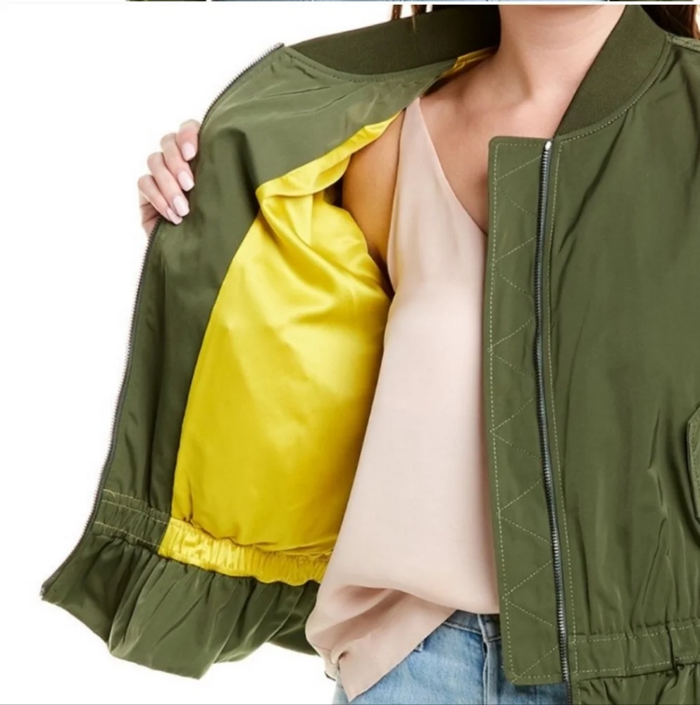 Kate Spade Twill Flounce Bomber Olive Green Jacket
